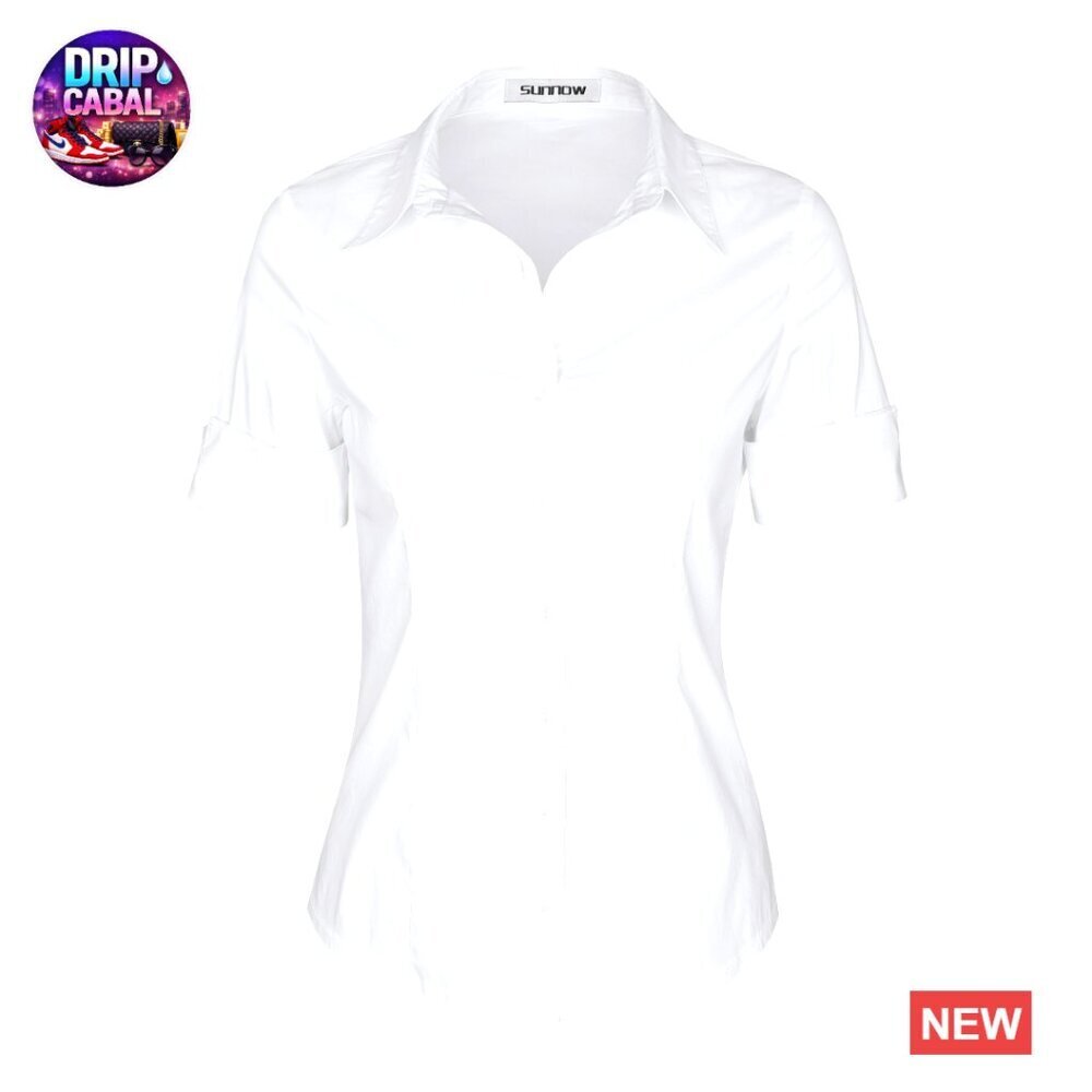 Tailored Short Sleeve Button Down Shirt Stretch Wrinkle Free Formal Work Blouse